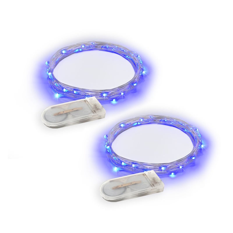 RTGS 2 Sets 20 LEDs Blue Color String Lights Silver Wire Indoor and Outdoor 6.5 Feet Firefly Starry Fairy Lights Battery Powered for DIY, Christmas, Holidays, Party, Bedroom and Centerpieces - Image 1